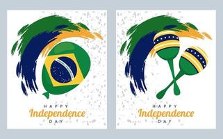 feliz celebración del día de la independencia de brasil con globo de helio y maracas vector
