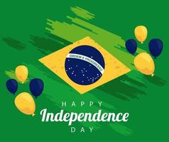 Brasil feliz celebración del día de la independencia con bandera en globos flotador de helio vector