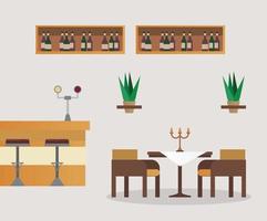 table and chairs with bar restaurant furniture scene vector