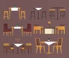 Paquete de iconos de conjunto de muebles de bar y restaurante vector