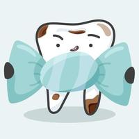 Sick tooth with candy vector