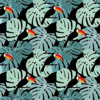 Tropic Toucan bird and palm leaf seamless pattern background design vector