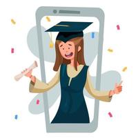 Girl graduating in a gown with a certificate vector