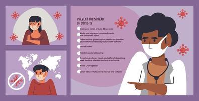 prevent the spread of covid19 campaign with female doctor and girls vector