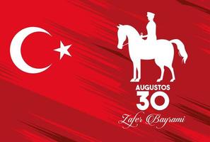 zafer bayrami celebration with soldier in horse on flag vector