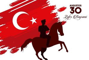 zafer bayrami celebration with turkey soldier in horse vector