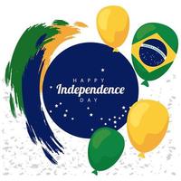 Brasil feliz celebración del día de la independencia con bandera en globos flotador de helio marco circular vector