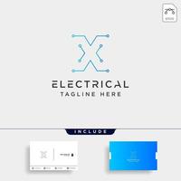 Conexión o elemento de icono de vector de diseño de logotipo eléctrico x aislado con tarjeta de visita incluye