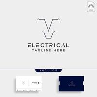 connect or electrical v logo design vector icon element isolated with business card include