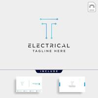 Conectar o elemento de icono de vector de diseño de logotipo eléctrico t aislado con tarjeta de visita incluye