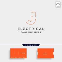 Conectar o elemento de icono de vector de diseño de logotipo eléctrico j aislado con tarjeta de visita incluye