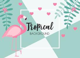 Cute Summer Abstract Frame Background with Pink Flamingo Vector Illustration