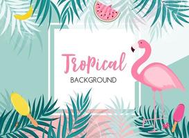 Cute Summer Abstract Frame Background with Pink Flamingo Vector Illustration