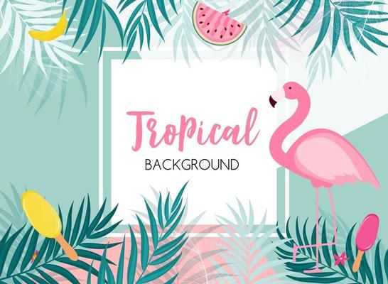 Cute Summer Abstract Frame Background with Pink Flamingo Vector Illustration