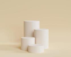 Podios o pedestales en forma de cilindro para productos o publicidad sobre fondo beige 3D Render foto