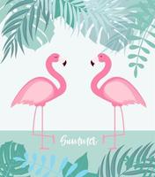 Abstract Summer Background with Palm Leaves and Flamingo vector