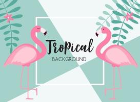 Cute Summer Abstract Frame Background with Pink Flamingo Vector Illustration