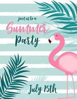 Abstract Summer Party Background with Palm Leaves and Flamingo vector