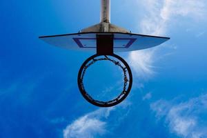 street basketball hoop and blue sky photo