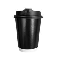 Black paper coffee cup to go isolated on white background photo