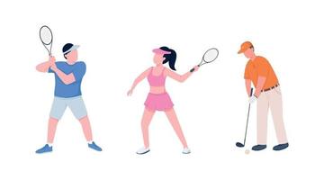 Tennis players couple flat color vector faceless character set