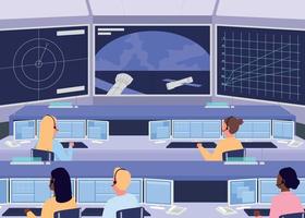 Mission control center flat color vector illustration