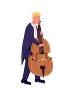 Caucasian cello player flat color vector faceless character