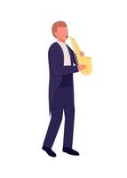 Caucasian saxophonist flat color vector faceless character