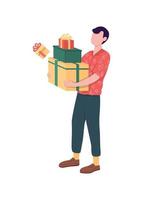 Man with gift boxes flat color vector faceless character