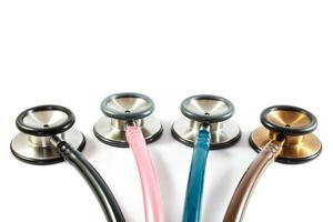 colorful stethoscopes line on white background isolated and blank area at upper side photo