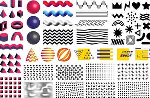 Memphis abstract geometric shapes Flat and 3D rendering design elements set Spheres dot patterns waves triangles halftones for yout design projects vector