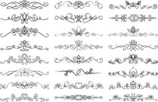 Floral text divider set Colection of text dividing flourish linear ornaments with floral elements Vector paragraph dividers in black color isolated on white background