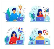 Set of business people with laptops in flat design vector