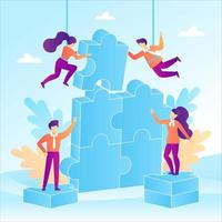 Teamwork concept with jigsaw puzzle elements in a flat design vector