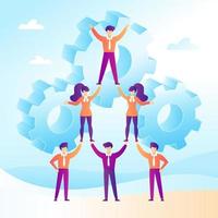 Teamwork concept with business people forming a pyramid in a flat design vector