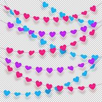 Hearts on a string hanging decorations with transparent background vector