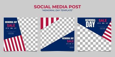 US Memorial Day social media post template design vector