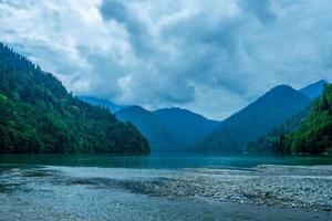 Natural landscape with a view of lake Ritsa photo