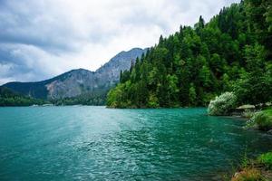 Natural landscape with a view of lake Ritsa photo