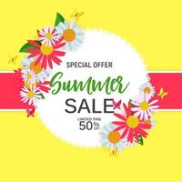 Abstract Flower Summer Sale Background with Frame vector