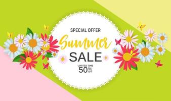 Abstract Flower Summer Sale Background with Frame vector