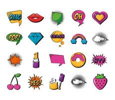 bundle of twenty pop art set icons vector