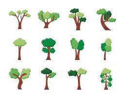 bundle of twelve trees set icons vector