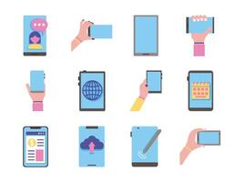 bundle of twelve smartphones devices set icons vector