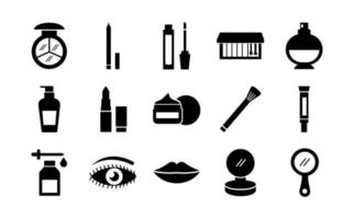 Paquete de quince iconos de conjunto de cosméticos de maquillaje vector