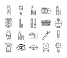 Paquete de veinte iconos de conjunto de cosméticos de maquillaje vector