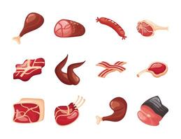 bundle of meat cuts set icons vector