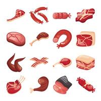 bundle of meat cuts set icons vector