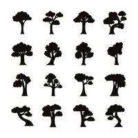 bundle of sixteen trees set icons vector