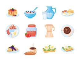 bundle of breakfast food set icons vector